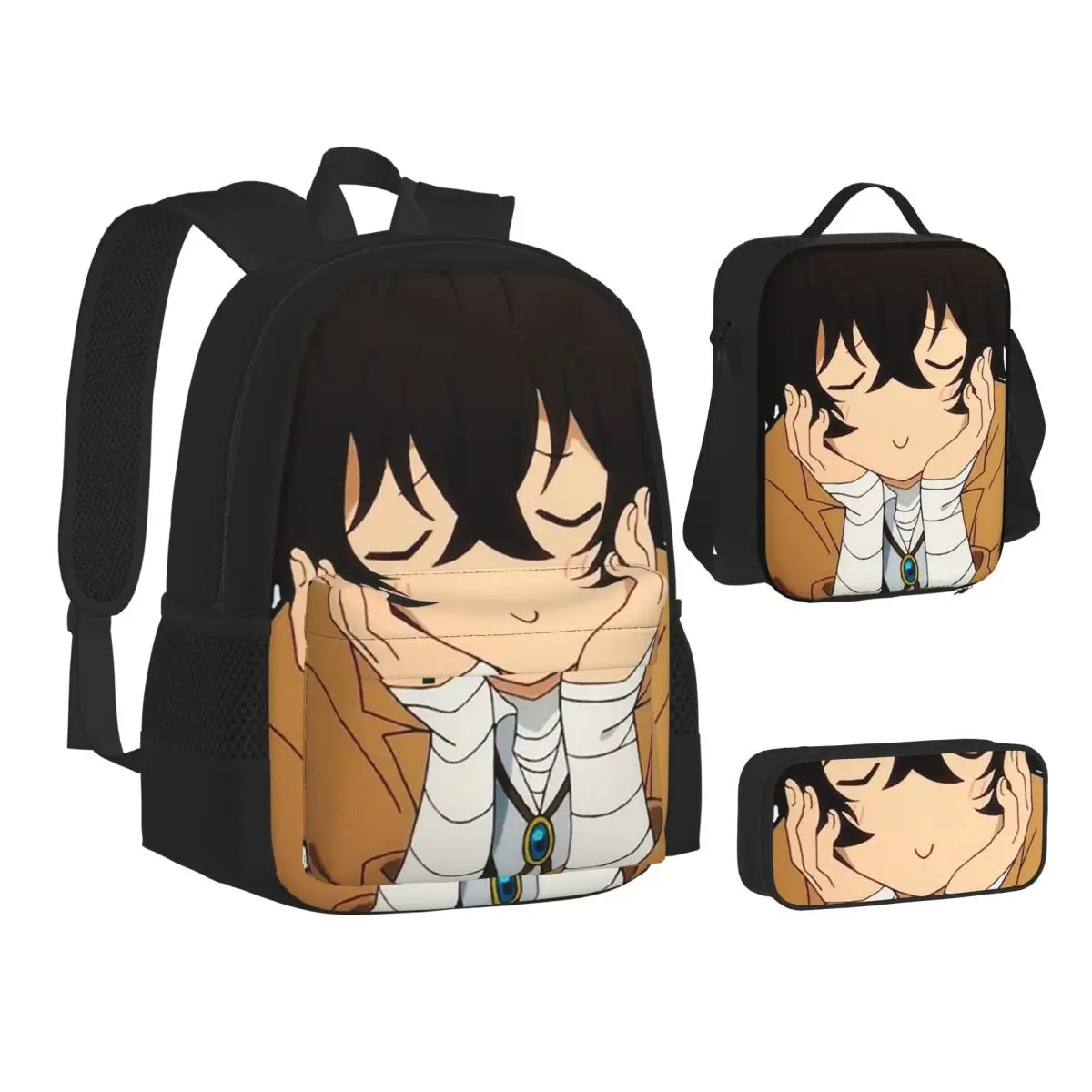 Bungo Stray Dogs Anime Backpacks Boys Girls Bookbag School Bags Children Rucksack Lunch Bag Pen Bag Three-Piece Set