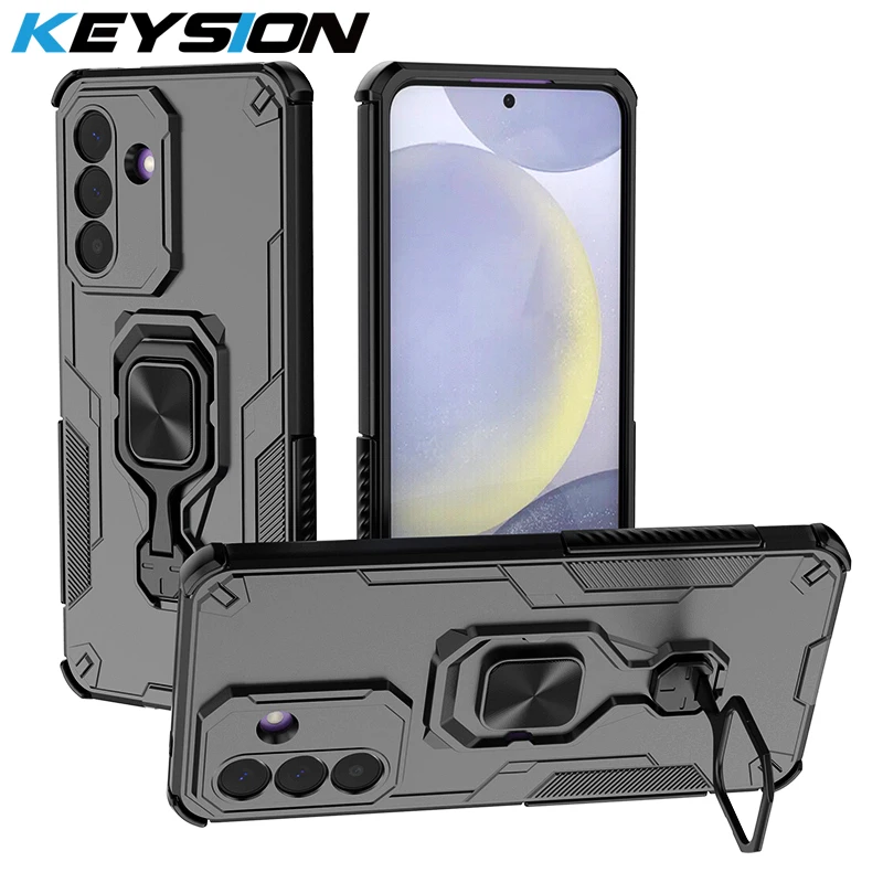 

KEYSION Shockproof Armor Case for Samsung A57 5G A37 Silicone+PC Upright Metal Live Ring Stand Phone Cover for Galaxy A37 A57 5G
