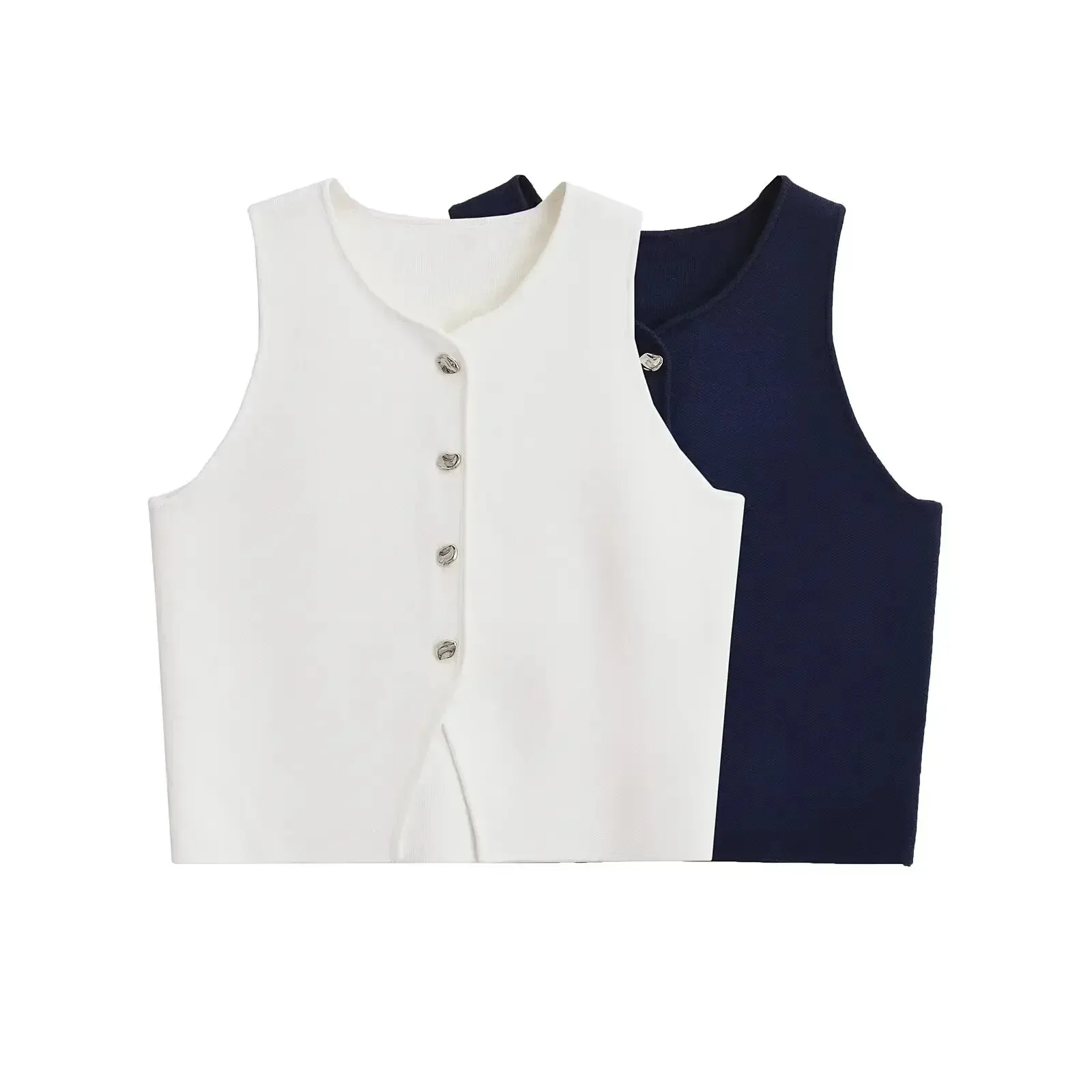 

Женская короткая майка, весна-лето, сексуальный вязаный повседневный женский топ без рукавов с v-образным вырезом и пуговицами, 5536/128