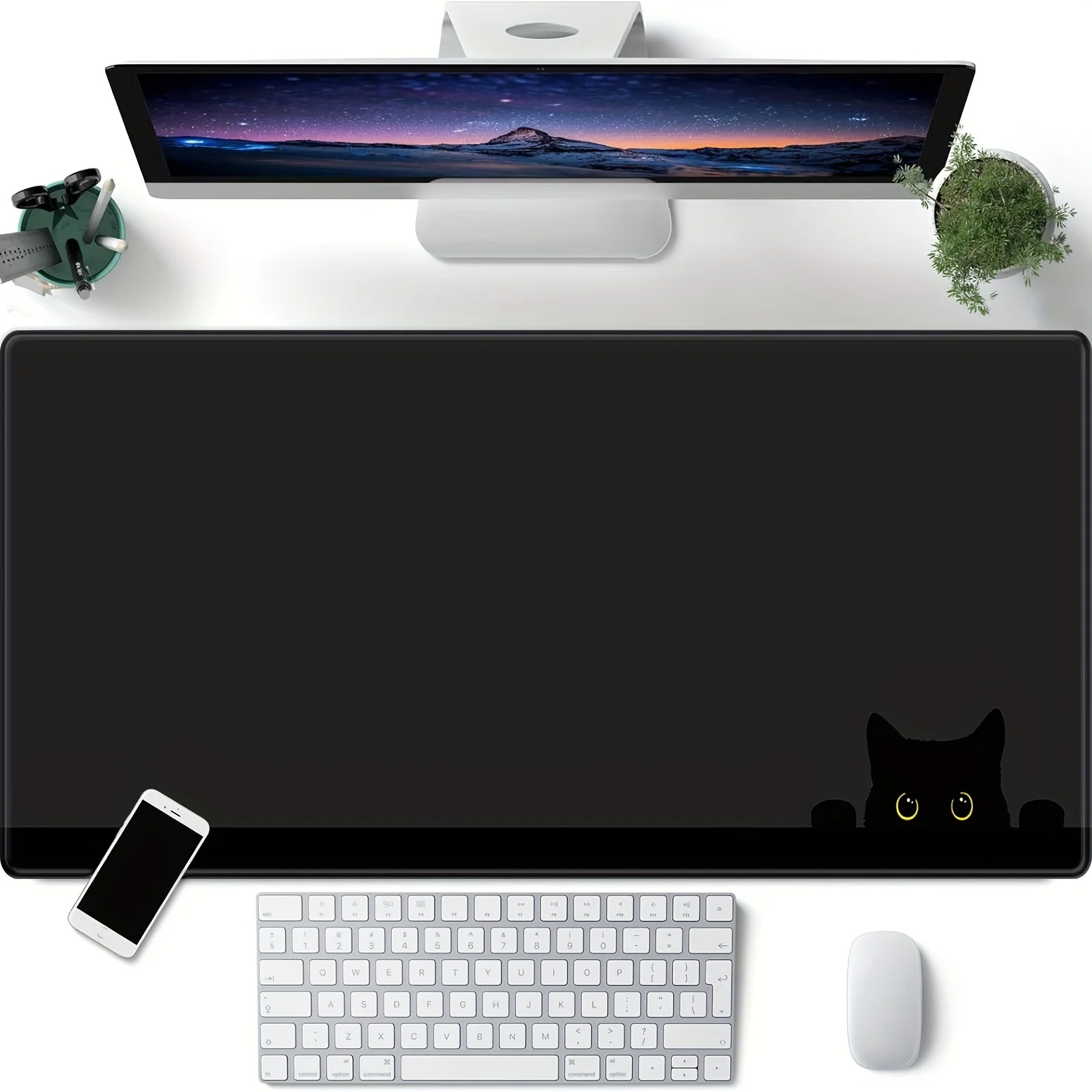 

Kawaii Large Mouse Pad Cute Black Cat Desk Mat 40x90cm Perfect for Keyboard and Computer gaming Accessories Non-Slip Rubber Base