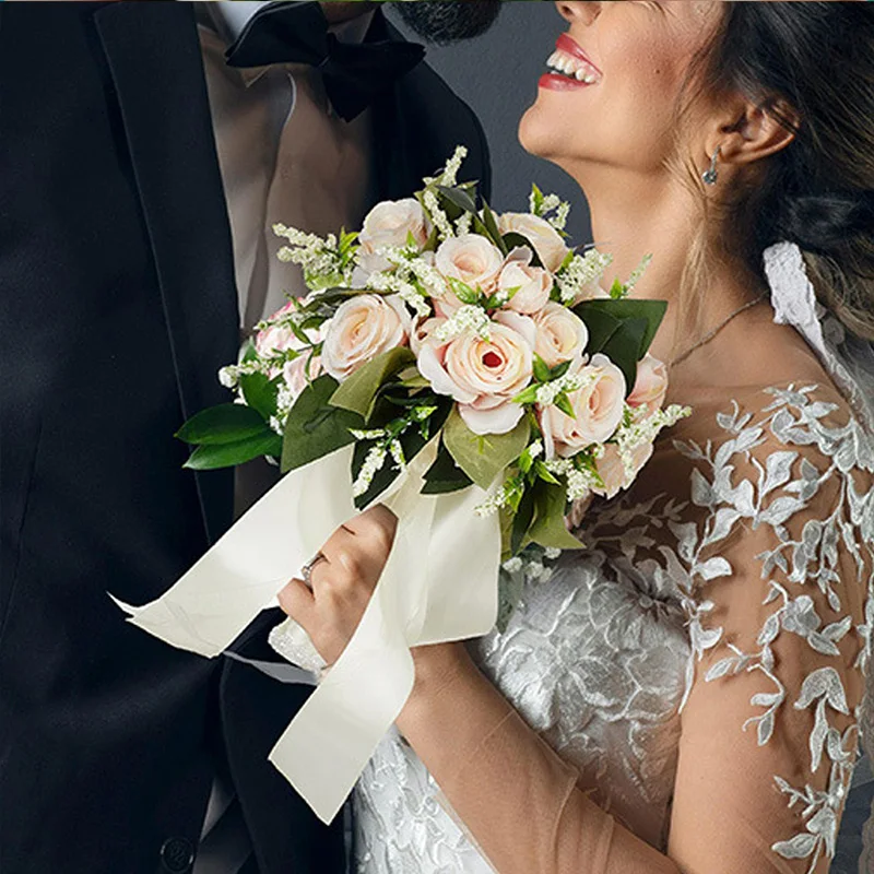 

Свадебный букет подружки невесты, свадебный букет белой розы, искусственный цветок ручной работы, украшение, свадебные аксессуары SPH02