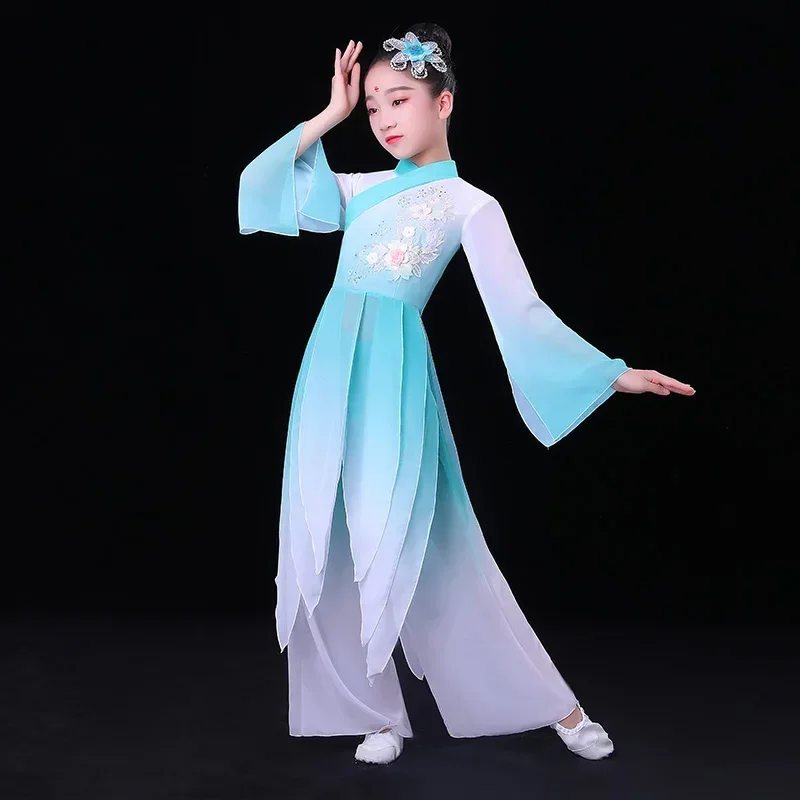 Klassieke Chinese kostuums voor kinderen Yangko Nationale Square Dance Traditionele Hanfu Paraplu Fan Danspraktijk Danskleding