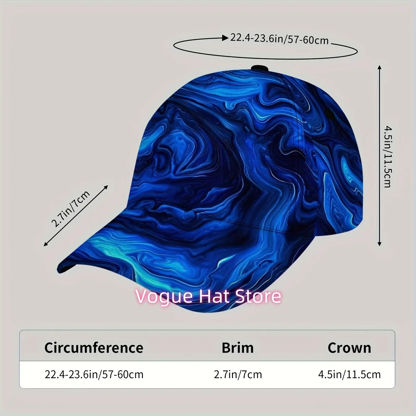 1pc, Ocean Wave Design Baseball Cap, Abstract Blue Marble Style, Unisex Fashion Item, Casual Outdoor Apparel, Breathable Adjusta
