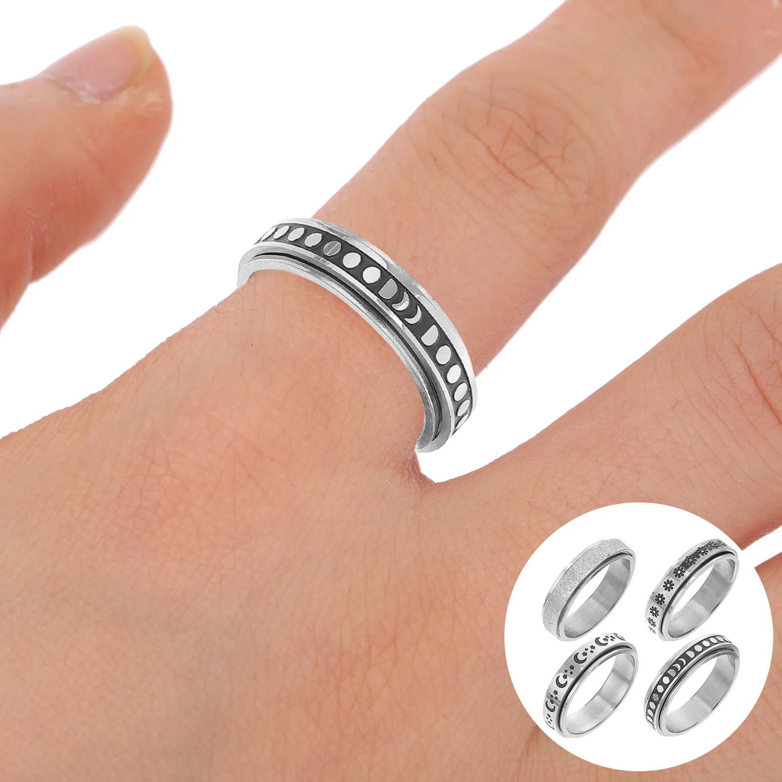 

Titanium Steel Rings Smooth Unisex Wedding Stress Fidget Stars Moon Metal Fidget Rings Jewelry