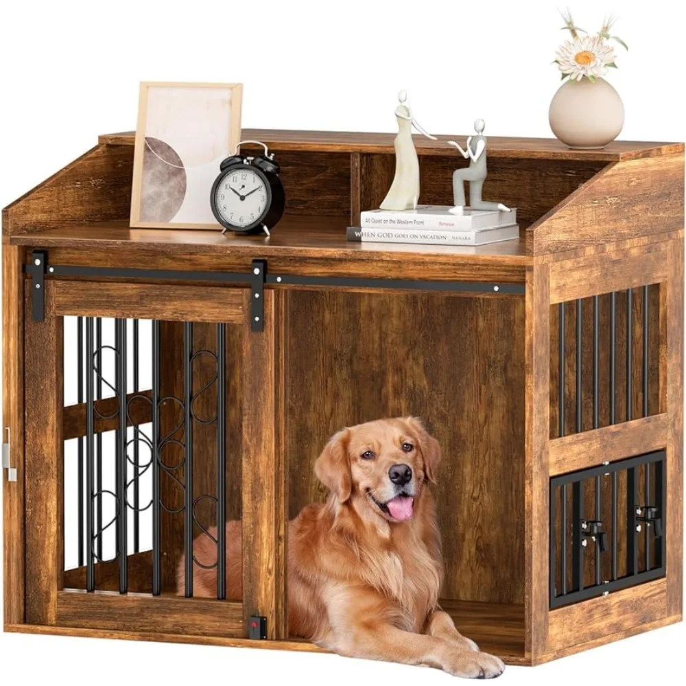 

Large dog cage furniture with sliding barn door,dog house furniture style, wooden decorative pet house end table,chewy resistant