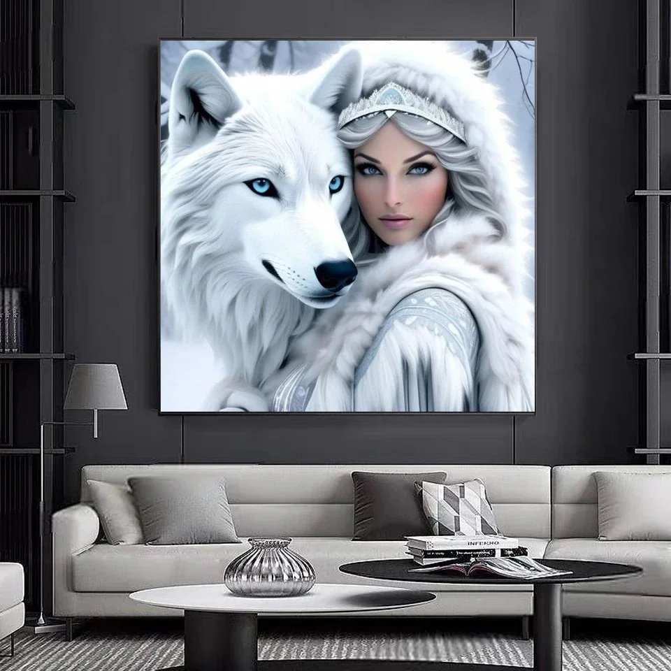 5D DIY Diamond Painting Cross Stitch Snow Woman White Wolf Full Square Round Diamond Embroidery Mosaic Crafts Home Decoration