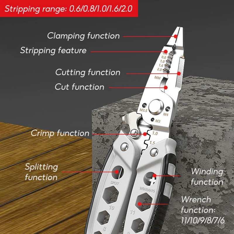 Wire Stripping Pliers Multifunction Electrician Cable Cutting Terminal Crimping Splitting Winding Line Hand Tools