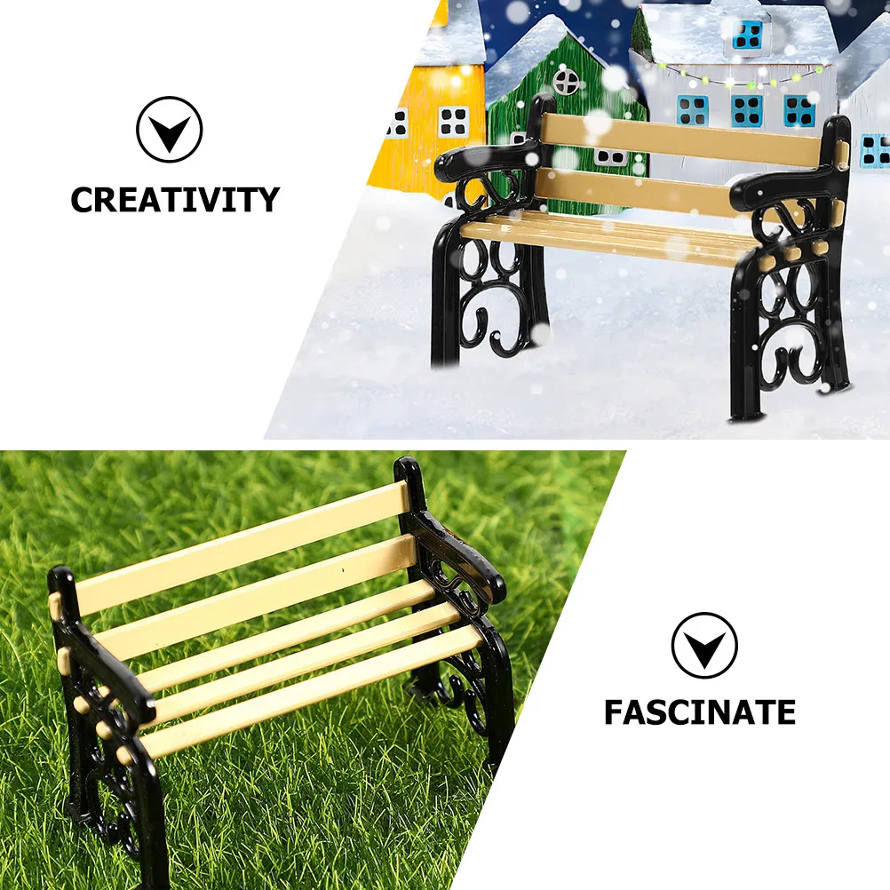 Realistic Miniature Wooden Bench with Metal Accents – Micro Landscape & Dollhouse Decor for Bedroom, Living Room