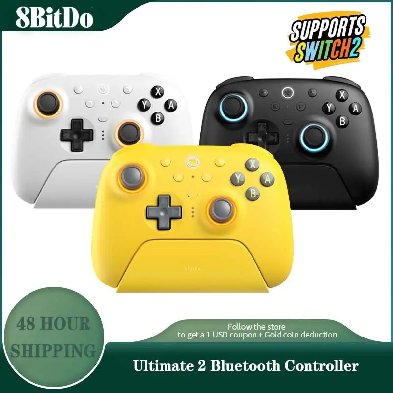 وحدة تحكم ألعاب بلوتوث 8BitDo Ultimate 2 مع عصا تحكم TMR ومشغلات تأثير القاعة لنينتندو سويتش 2، الكمبيوتر الشخصي، ويندوز
