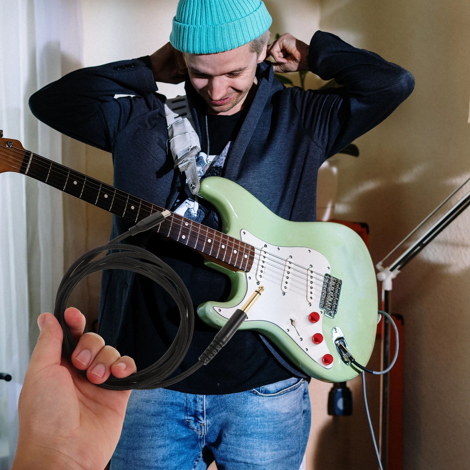 

USB to Electric Guitar Audio Cable Amp Cord for Built-in Aluminum Foil Instrument