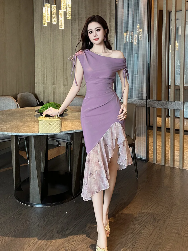 

A-Leibniz Women's Dress Sexy Purple Fishtail Dress Formal Party Evening Gown Wedding Banquet Dress 51329