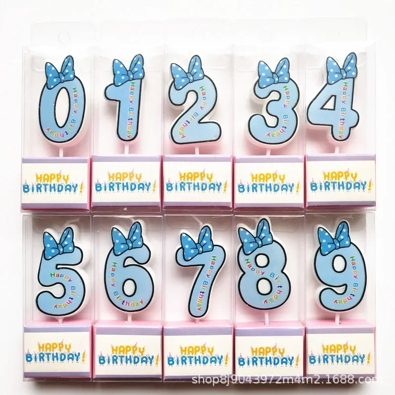 Rosa blu numeri di buon compleanno 0-9 candele simpatico cartone animato Disney Mickey e Minnie candela torta tazze ragazzi ragazze decorazioni per