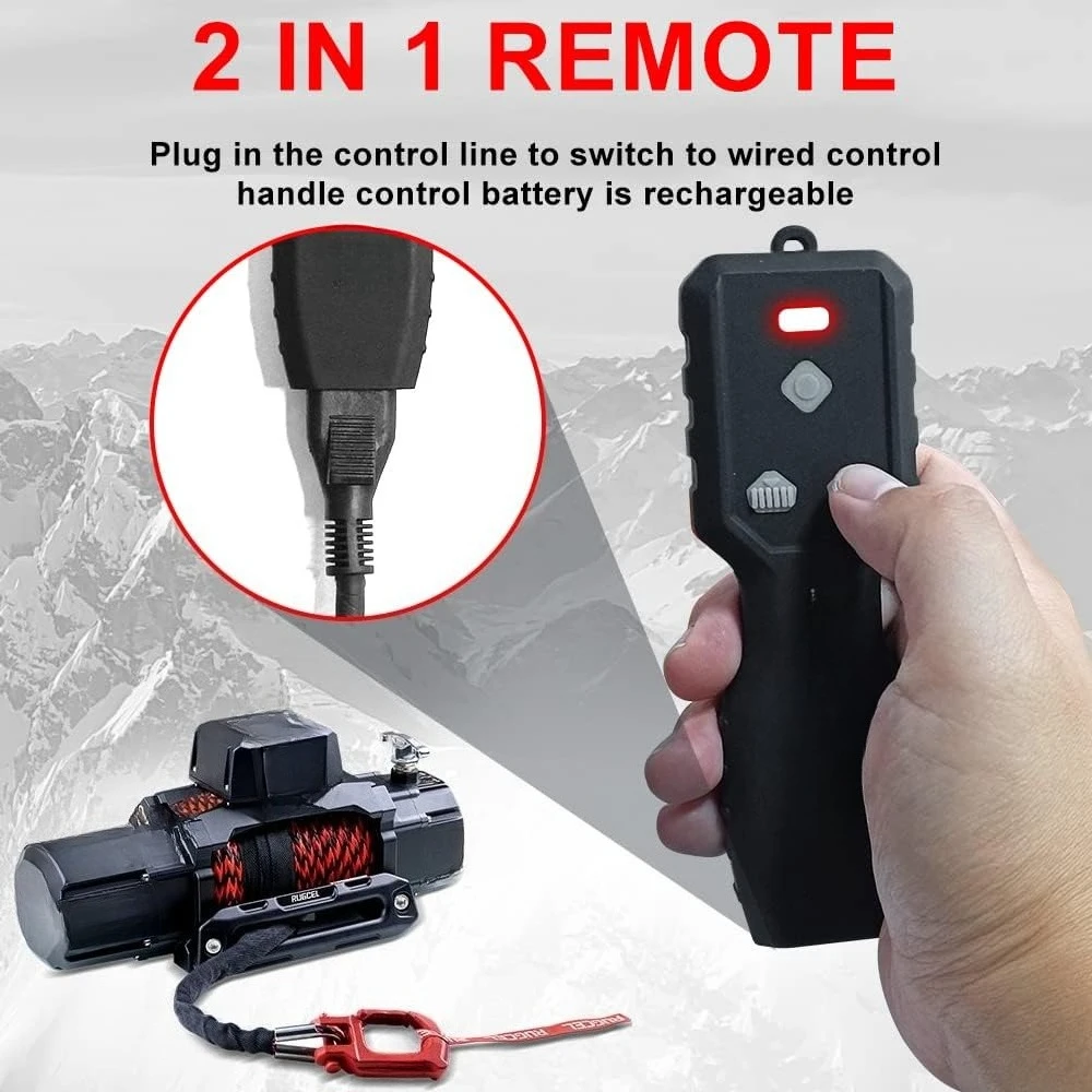 13500lb New Waterproof Electric Synthetic Rope Winch 12V with Hawse Fairlead,2 in 1 Wireless remote control, wired control