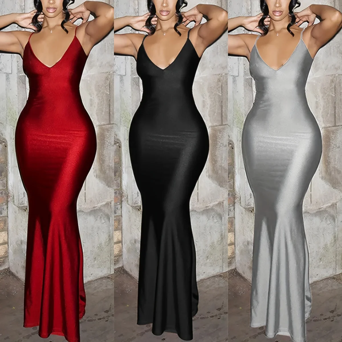 Red Spaghetti Strap Maxi Dress Women Sexy Sleevelss Backless Ruched Slim Robe Summer 2024 Party Clubwear