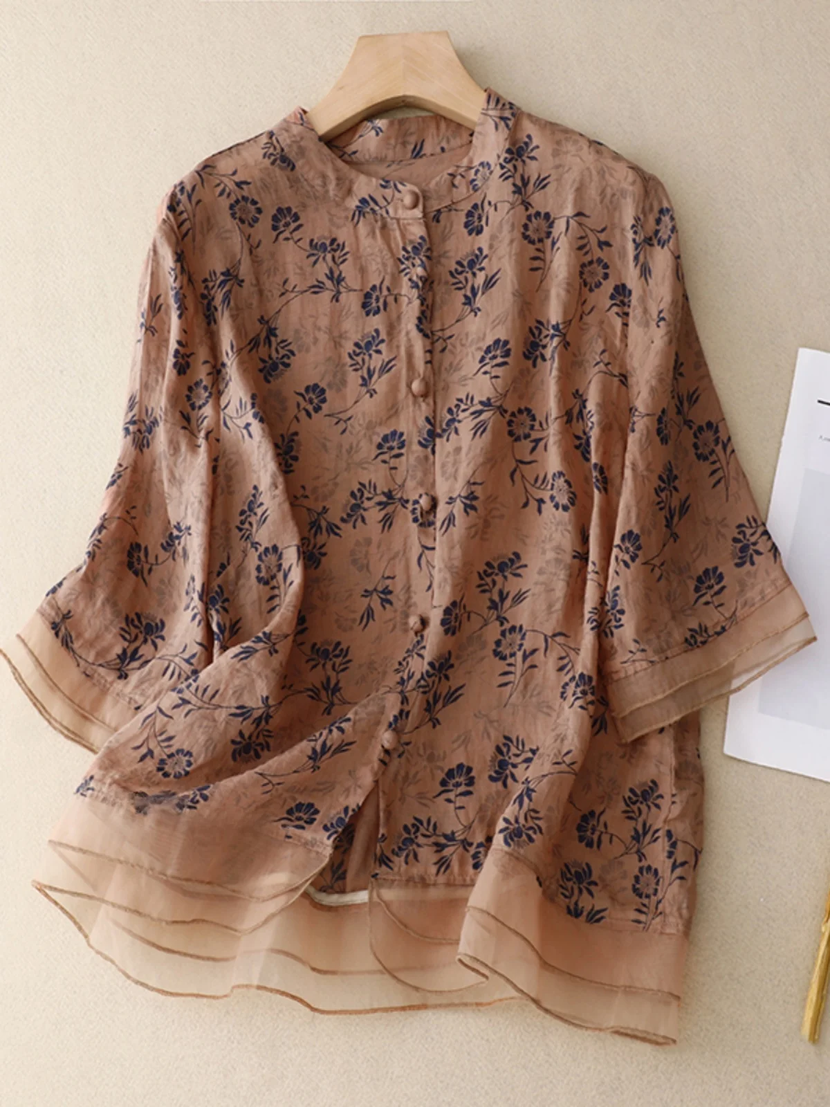 Retro Splicing Cotton Linen ort Sve irt Women's Vintage Patchwork European Tulle Quali Cotton Linen Top