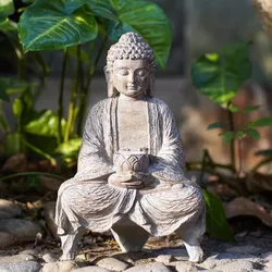 Outdoor Solar Buddha Statue Lamp Decoration, Courtyard Garden, New Chinese Buddha Zen Living Room Office Porch Decoration, Res