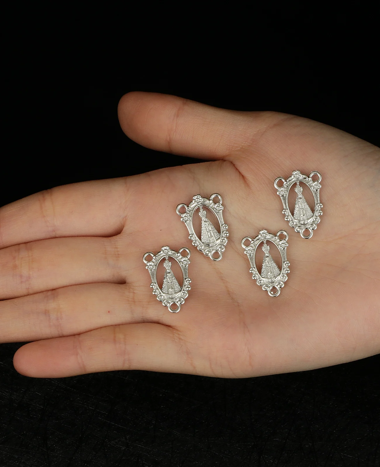 10Pcs Christian Our Lady of N. Sra. Aparecid Rosary Centerpieces Floral Hollow Virgin Mary Connectors DIY Making Jewelry