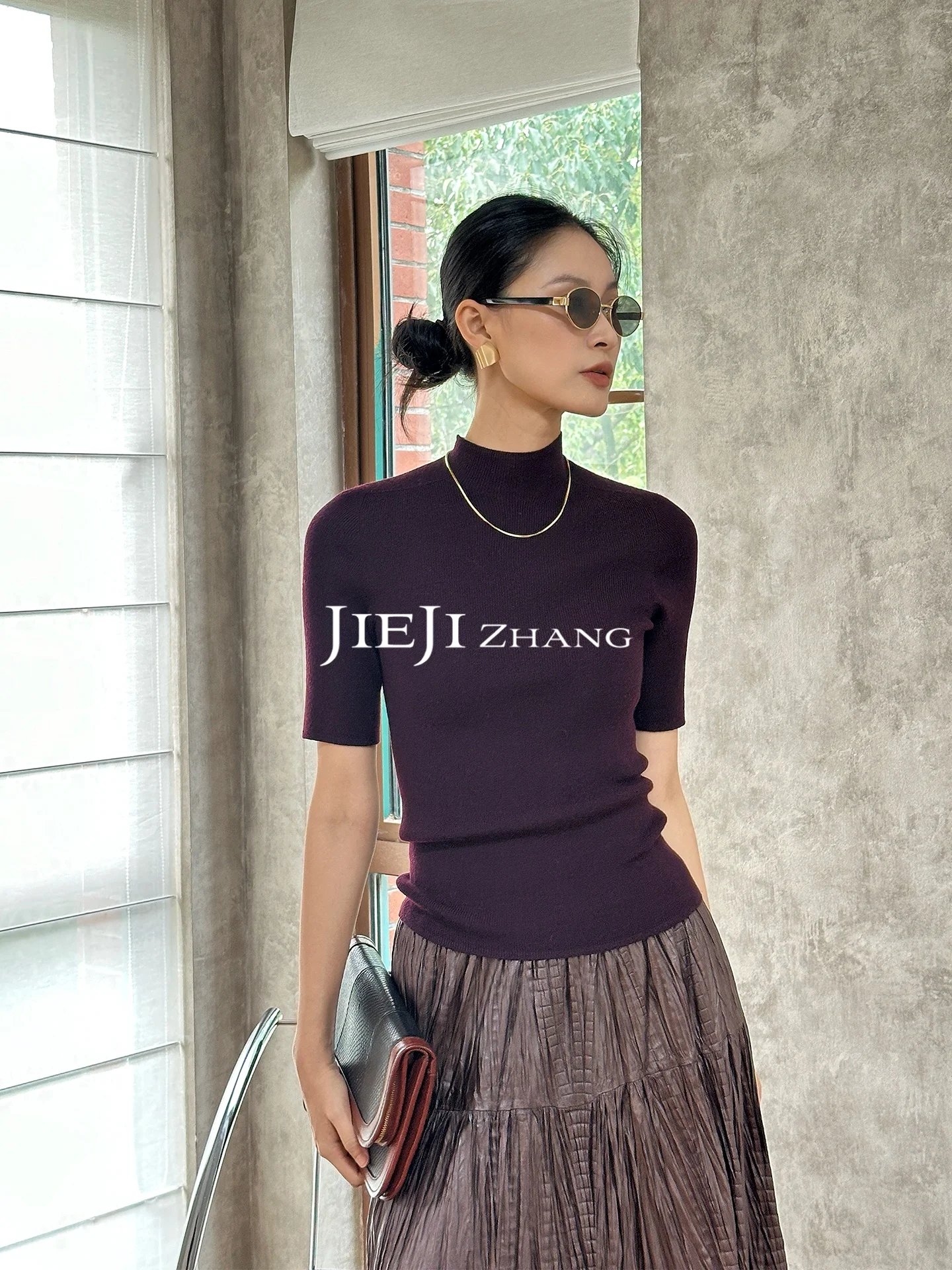 

Jieji Zhang Qi Women's Mid-Sve Knitted Top f High Collar Versatile Base Layer Casual Sle Regular Fit Woolen Knitwear
