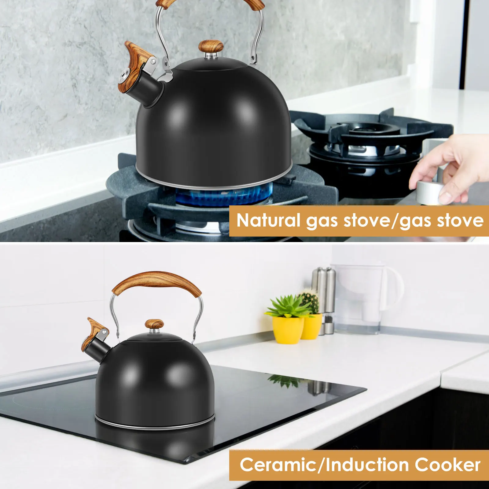 2.5/3L nerez ocel píšťala var stovetop čaj rychlovarná konvice pro provést čaj heat-resistant ovládat plyn indukce sporáky čaj kettles