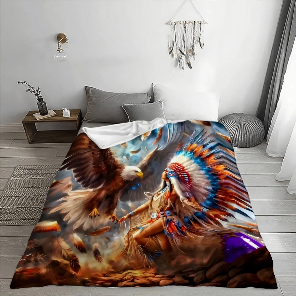 Local Warrior, Spiritual Gift, Soft Fleece Blanket, Vibrant Feathers Design, Multi-Purpose Home Decor, Cozy Comfort