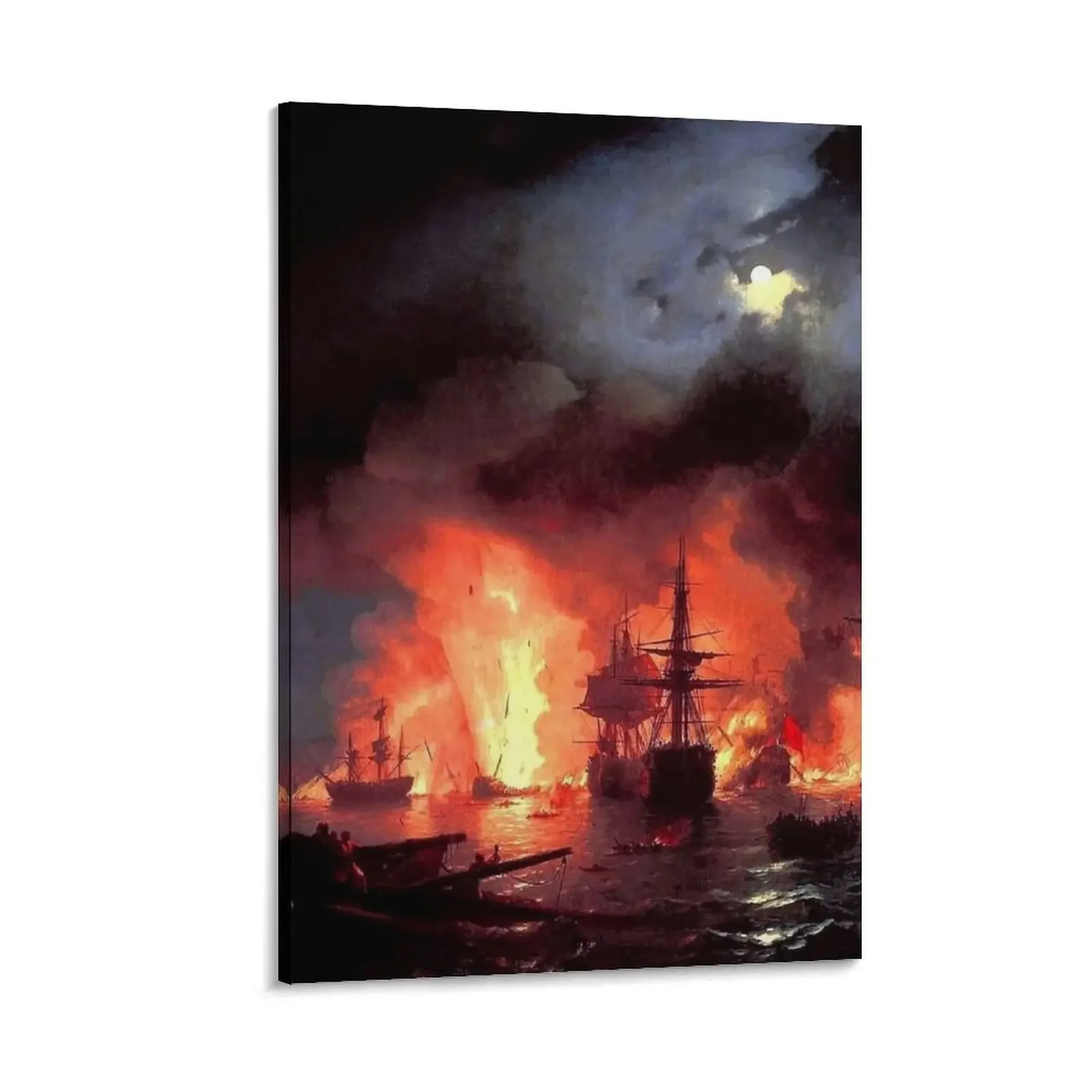 

Battle of Chesme at Night, 1848. Painted by Ivan Aivazovsky Canvas Painting Decorative painting for bedroom