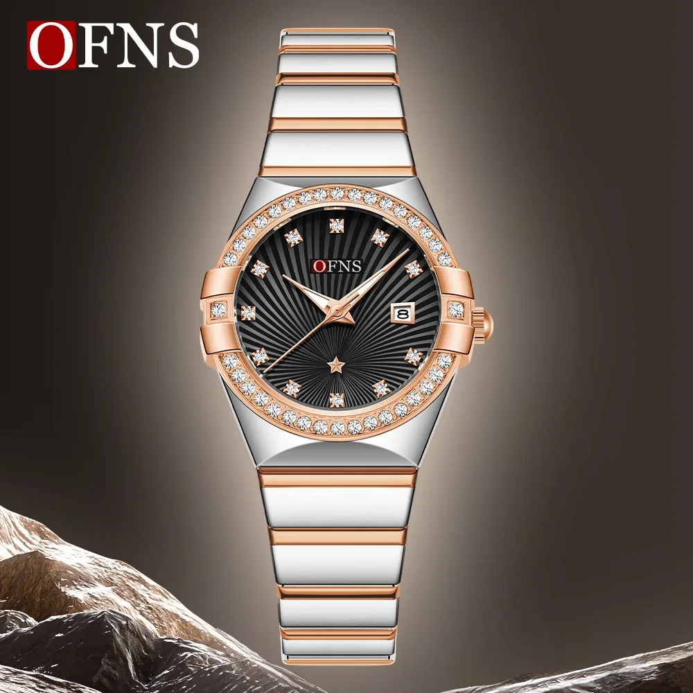 

OFNS 1536, роскошные женские кварцевые часы, водостойкий календарь, ночник, корейское издание, набор бриллиантов, деловые женские кварцевые часы