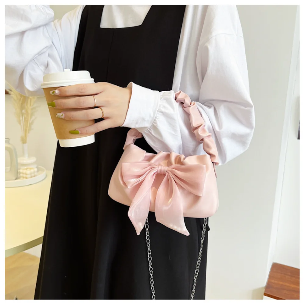 Fashion Tote bag Retro Handbags for Women Girl's Sweet Bow Single Shoulder Bag Chain Crossbody Bag Fold Purses and Handbag