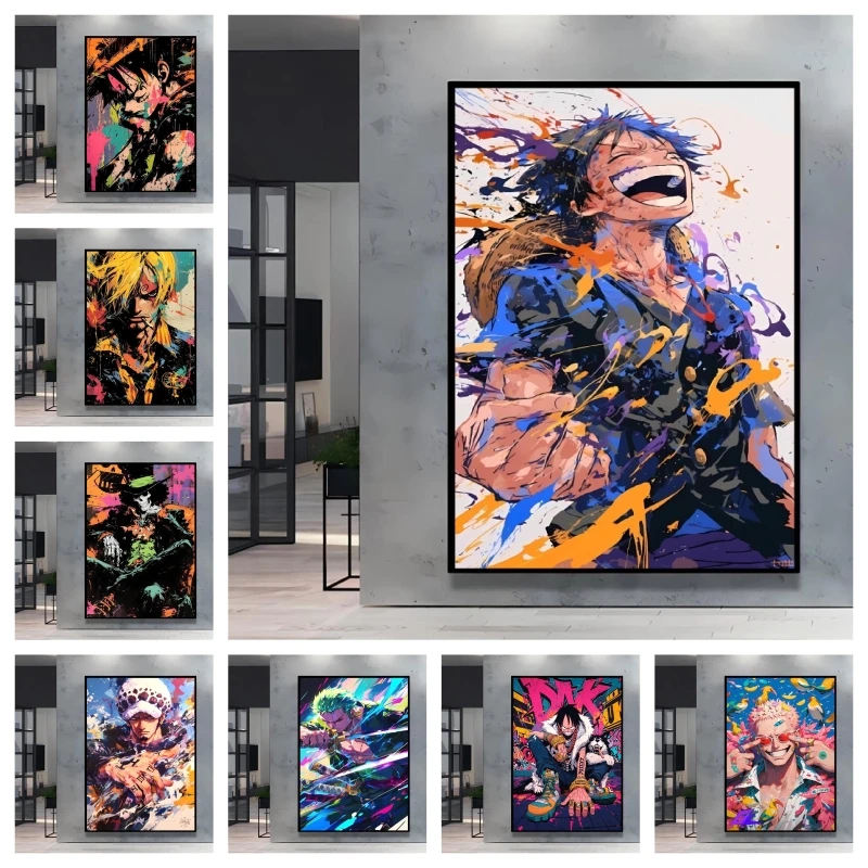 

Canvas Posters Prints One Piece Luffy Cartoon Picture Bright and Clear Colors Classic Wall Art Modern Home Living Room Decor
