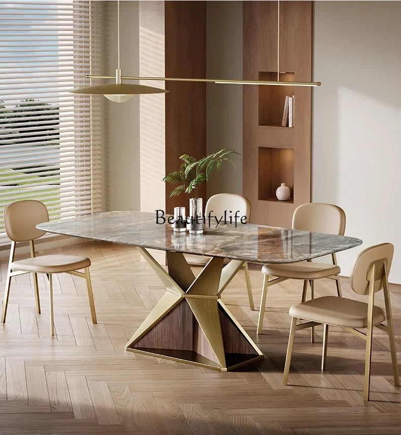 

ls 18 Fish belly blue natural marble dining table Italian modern simple light luxury rectangular dining table