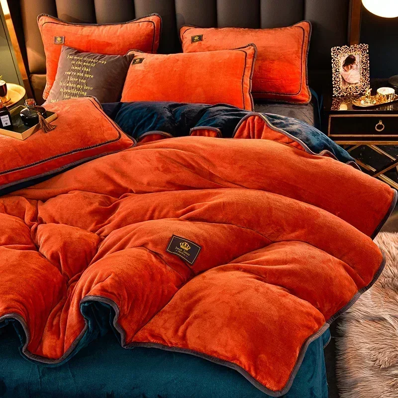 Ultra-thick Milk Fleece Winter Bedding Set Luxury Warm Comfortable Duvet Cover Set with Sheets Comforter Cover and Pillowcases