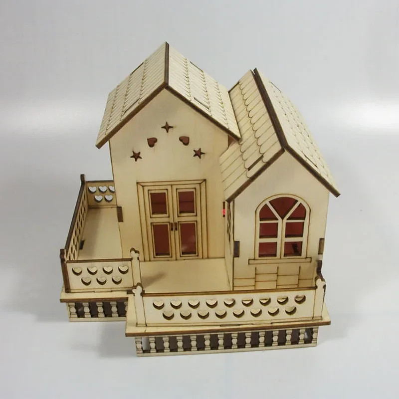 Creative Wooden Flashing House Toys Luminous Villa Model  Birthday Gift for Kids Children Housing Decoration Ornaments