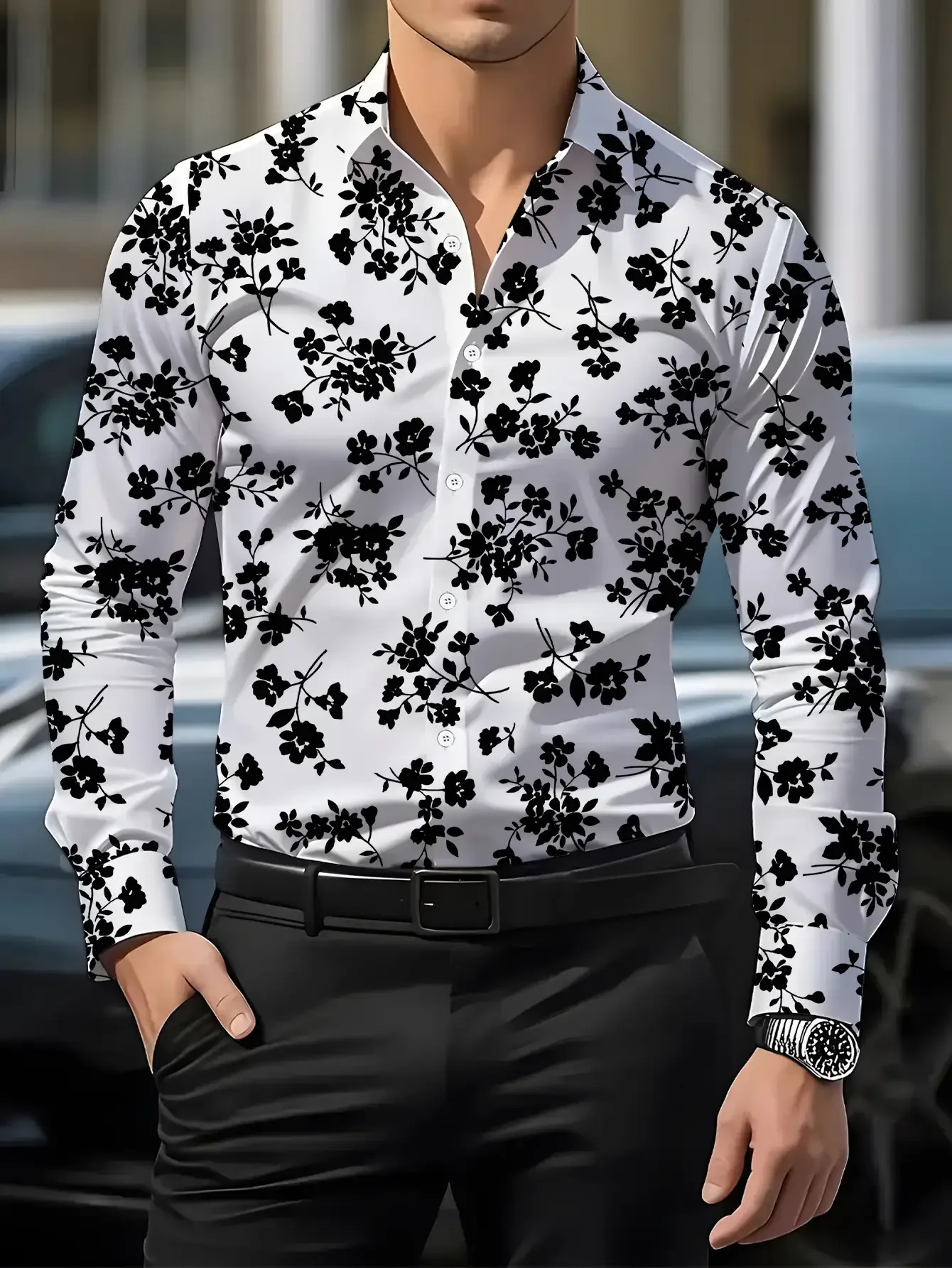 Camisa masculina de manga comprida com estampa estilo leopardo, camisa masculina estampada com estampa de leopardo personalizada,