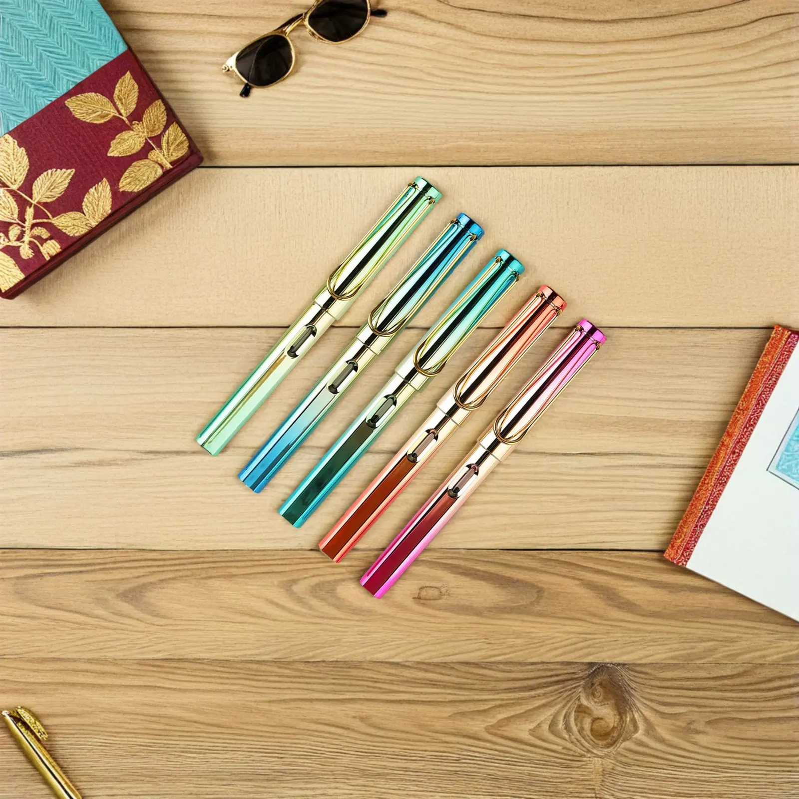 

5Pcs Professional Fountain Pen for Students Writing Practice Refillable Ink Sac Smooth Flow Office Sign Pen Portable Colored