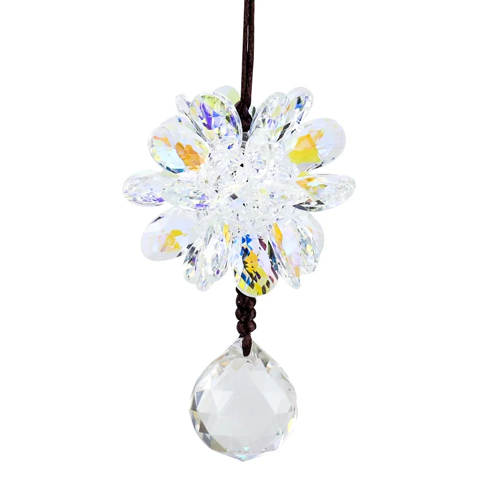 AB Color Peony Flower Crystal Prisms Car Pendant Suncatcher Rainbow Maker Auto Hanging Ornaments Rearview Mirror Car Decoration