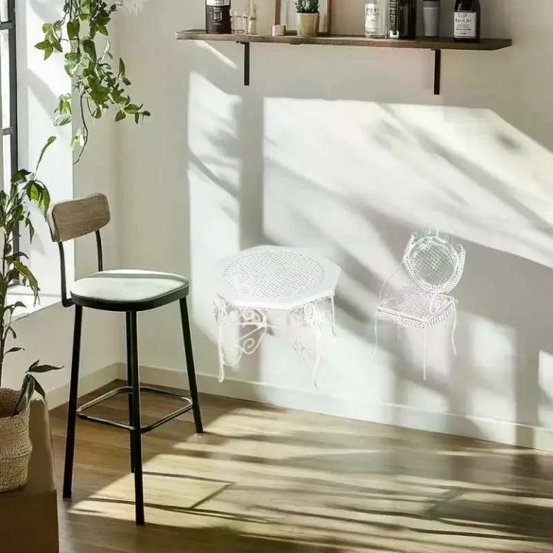 Simulation Mini Iron Octagonal Table & Chair Model, 1/12 Dollhouse Furniture Set, 3Pcs Pretend Play Toy for Kids