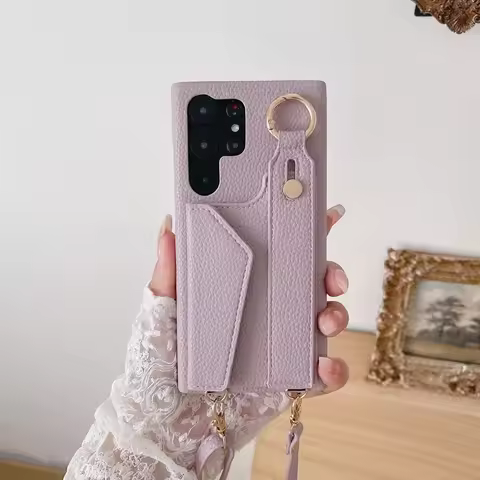 Wrist Strap Crossboby Phone Case for Samsung Galaxy S24 S22 Ultra Plus S23 FE A15 A25 A35 A55 A24 A34 A54 A14 With Card Holder