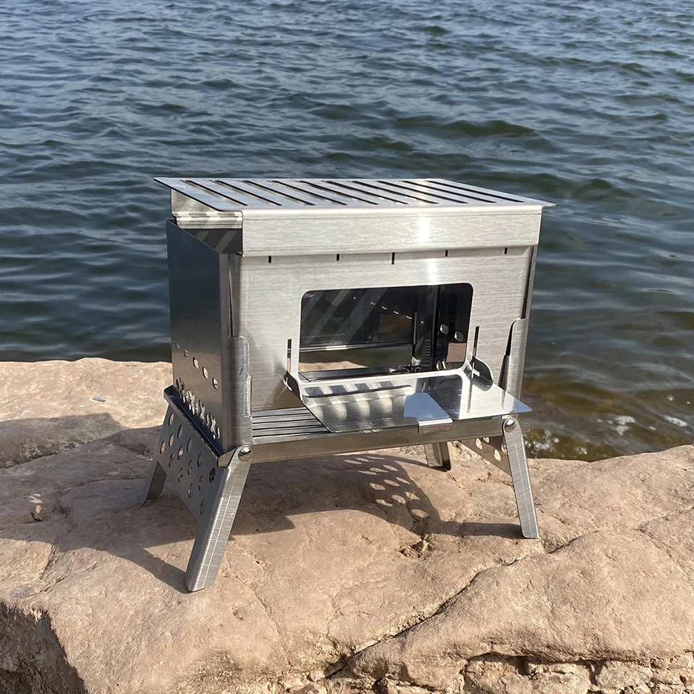 

Stainless Steel Camping Wood Stove Portable Folding Barbecue Rack Stove Ultralight for Backpacking Picnic Survival Cookware Tool
