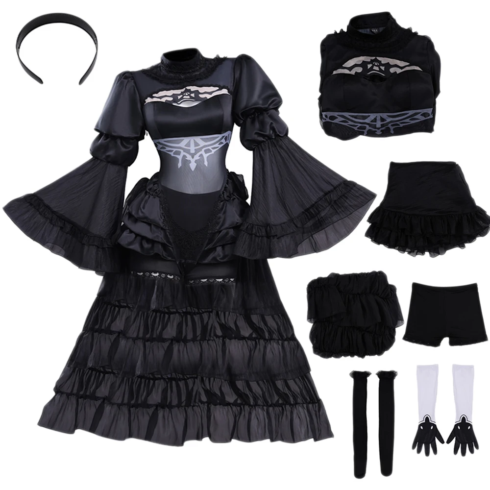 

YoRHa 2B, No.2 Type B Cosplay Black Dress with Accessories Anime Game NieR Reincarnation For Women Female Halloween Costume