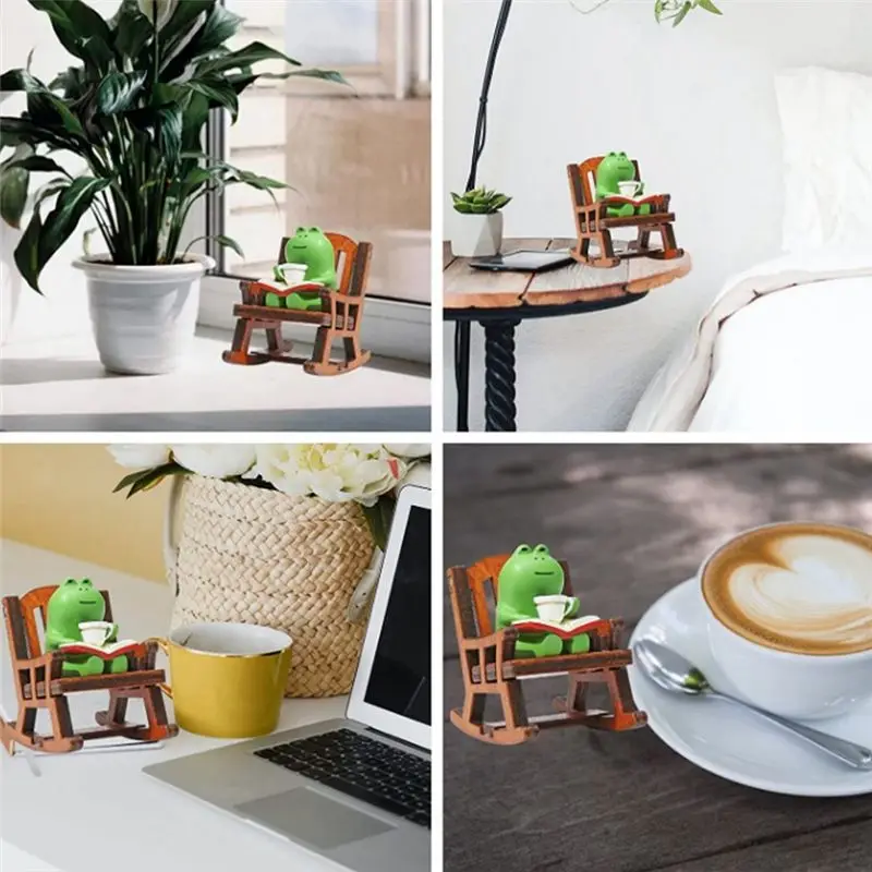 

HITL Cute Rocking Chair Desktop Ornaments Station Decoration Green+Brown
