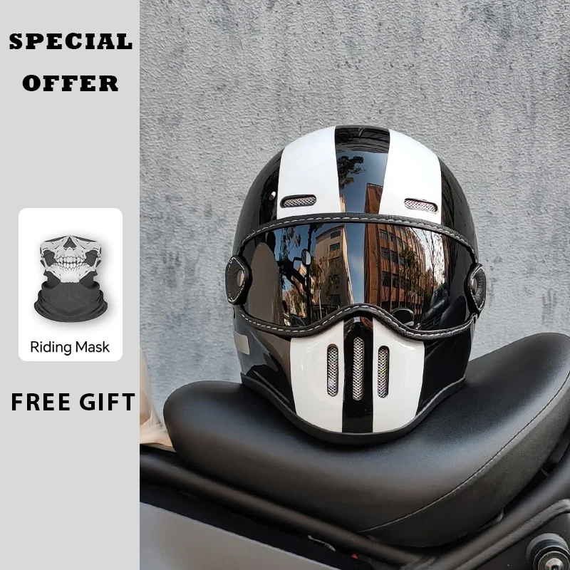 Vintage TT&COCASCOS Full Face Motorcycle Helmet Light Weight Fiberglass Shell Retro Cafe Racer Scooter Racing Fiber Glass Helmet