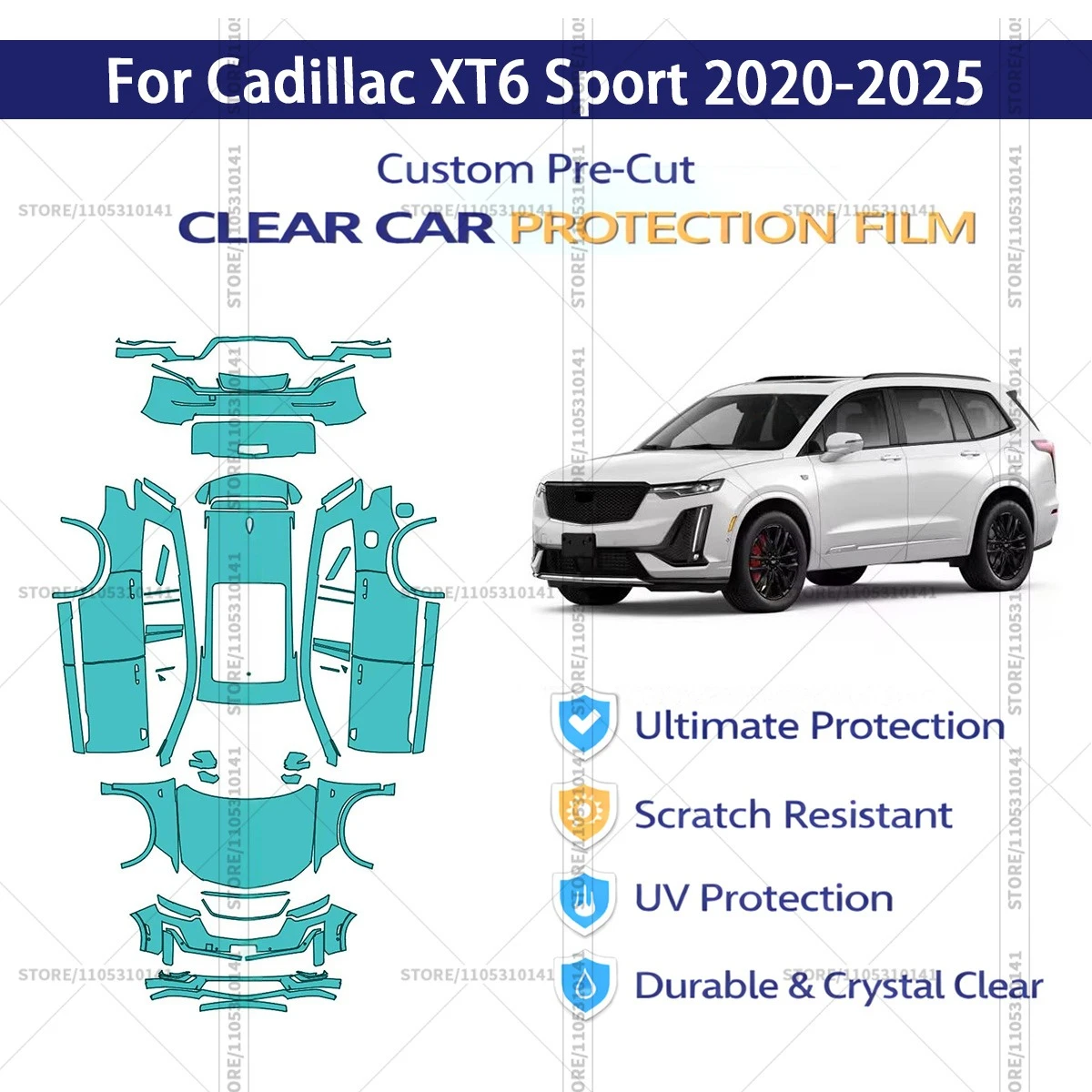 

For Cadillac XT6 Sport 2020-2025 Pre-Cut Paint Protection Film PPF Transparent Car Film Professional Automotive PPF Full Vehicle