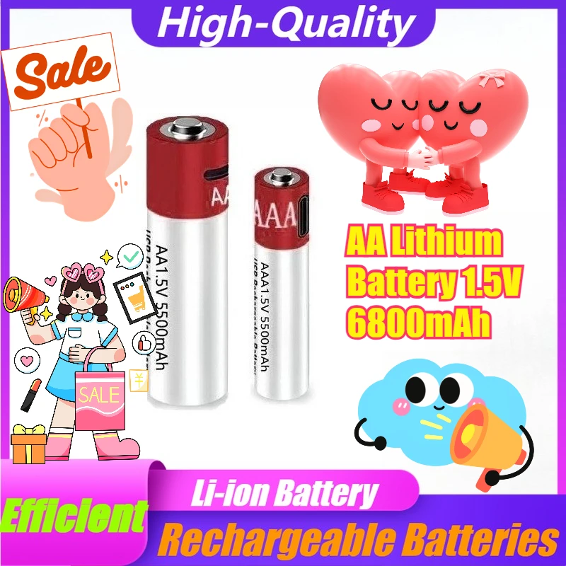 

AA+AAA New Model High-Capacity 5500mAh Rechargeable Lithium-Ion Battery AA 1.5V USB Fast Charging