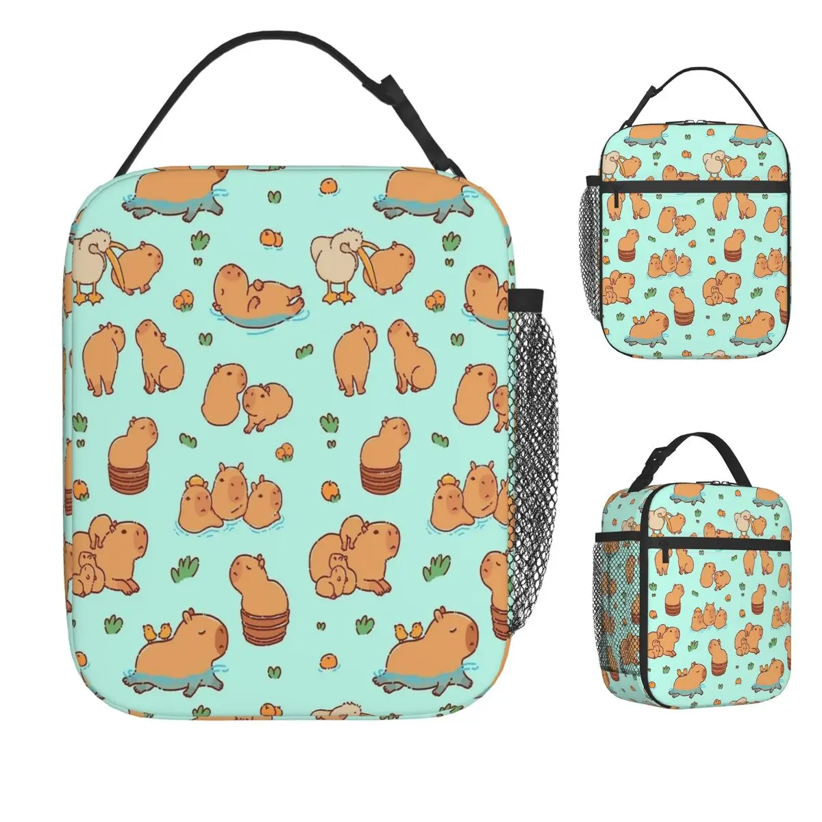 

Милая сумка для обеда с изображением капибары, портативная коробка для обеда на молнии, дорожная сумка-холодильник с принтом, повседневная сумка-тоут Оксфорд, сумки для еды