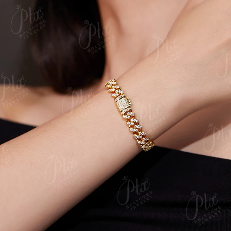 Single Row Double Row Triple Row Moissanite Cuban Link Bracelet 925 Silver Round Cut D Color Suitable for Women Man  Engagement