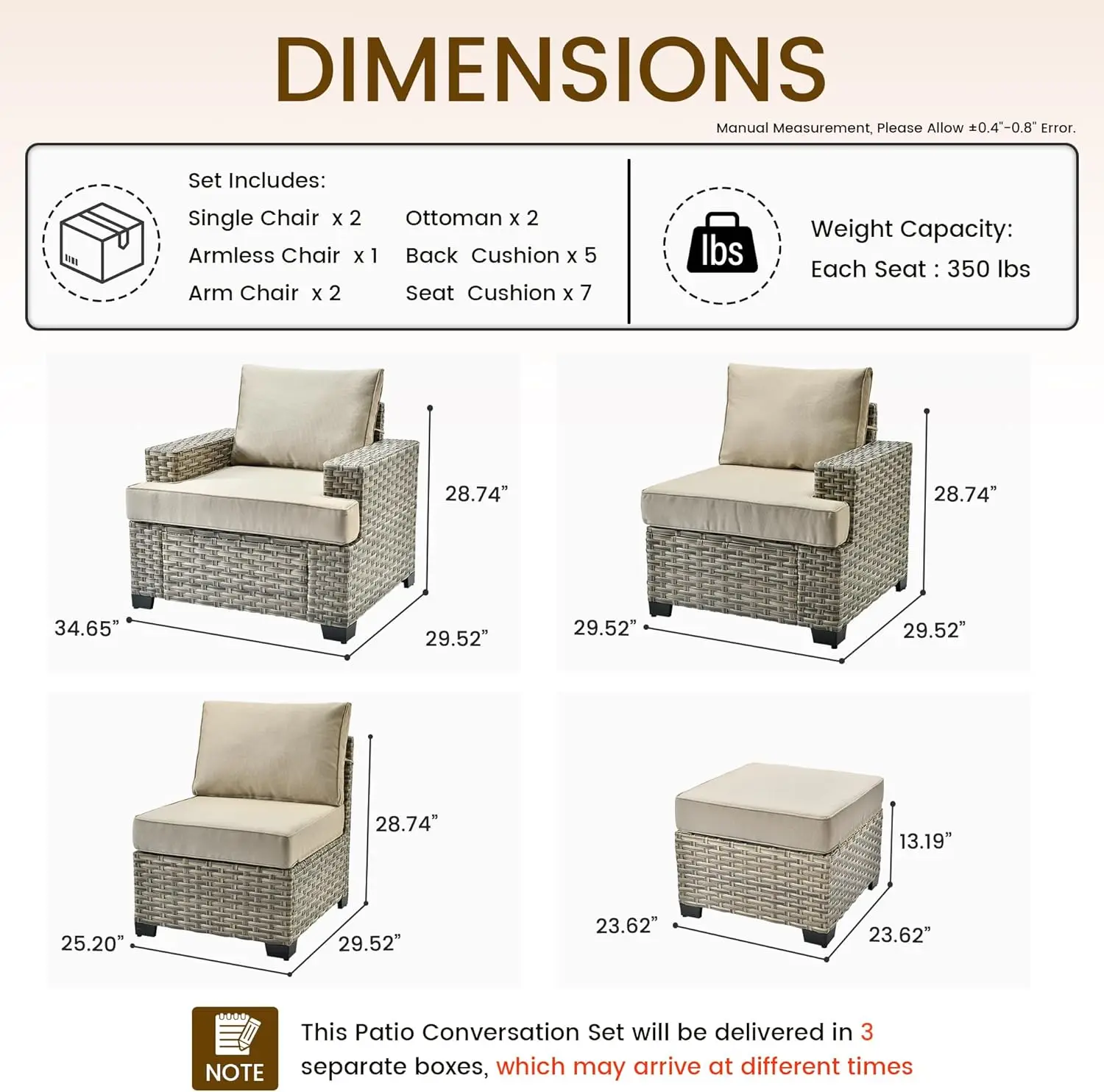 Conjuntos de muebles de patio, 7 piezas, sofá seccional de ratán para exteriores, tejido Manual, juego de conversación de Patio de mimbre con otomanos y T Cus