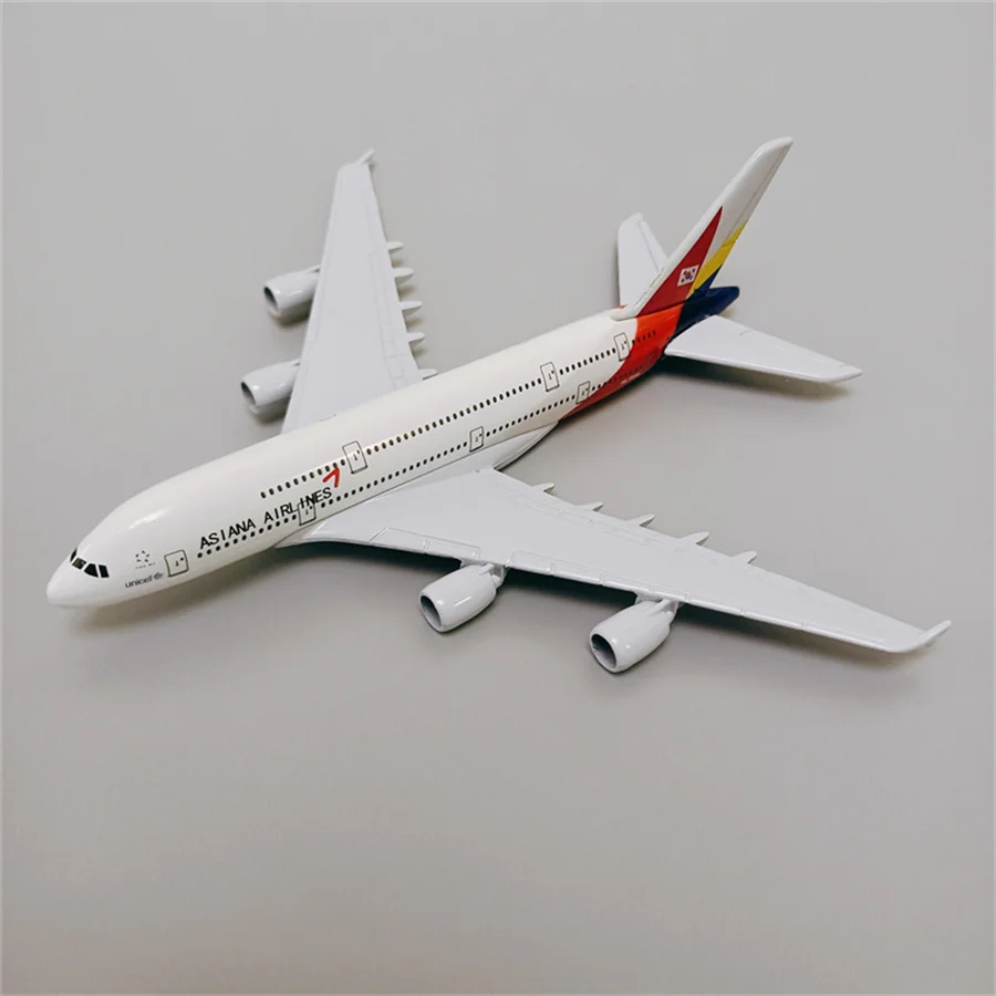 Alloy Metal Korean Air Asiana Airlines A380 Diecast Airplane Model Asiana Airbus 380 Airways Plane Model Aircraft Gifts 16cm