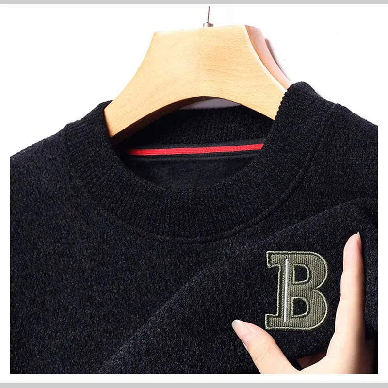 Luxury Spring and Autumn High-quality Warm Men\'s Casual Round Neck Pullover Sweater Embroidered Design Long-sleeved Top M-4XL