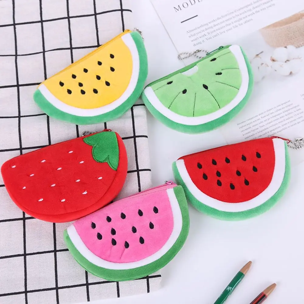 Summer Fresh Cute Fruit Plush Coin Purse for Women Kids Cartoon Fruit Small Coin Bags Portable Keychain Wallet Gifts