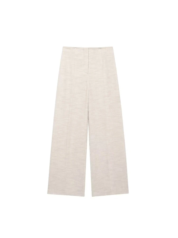 

KUCLUT Women Fashion Light Khaki Front Zipper Wide Leg Pants Vintage High Waist Full Length Female Chic Lady Trousers