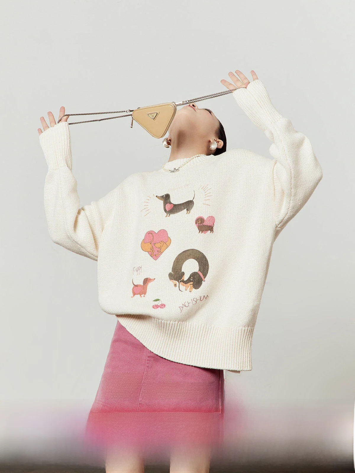 

Белый вязаный свитер с принтом, круглый узор с собакой, женский модный осенний свитер, Новое поступление Crew Ne Long Sl...